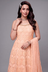 Light Peach Georgette Floral Embroidery and Sequin Worked Anarkali Suit