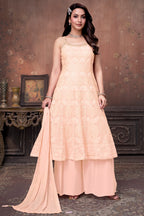 Light Peach Georgette Floral Embroidery and Sequin Worked Anarkali Suit