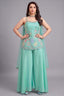 Firozi Crepe Silk Beaded Floral Worked Palazzo Suit