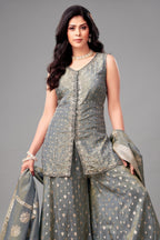 Grey Tissue Silk Mirror Worked Palazzo Suit