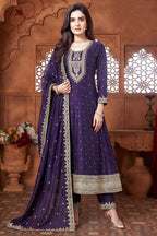 Purple Art Silk Anarkali Suit with Sequin and Embroidery Work
