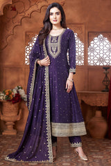 Purple Art Silk Anarkali Suit with Sequin and Embroidery Work