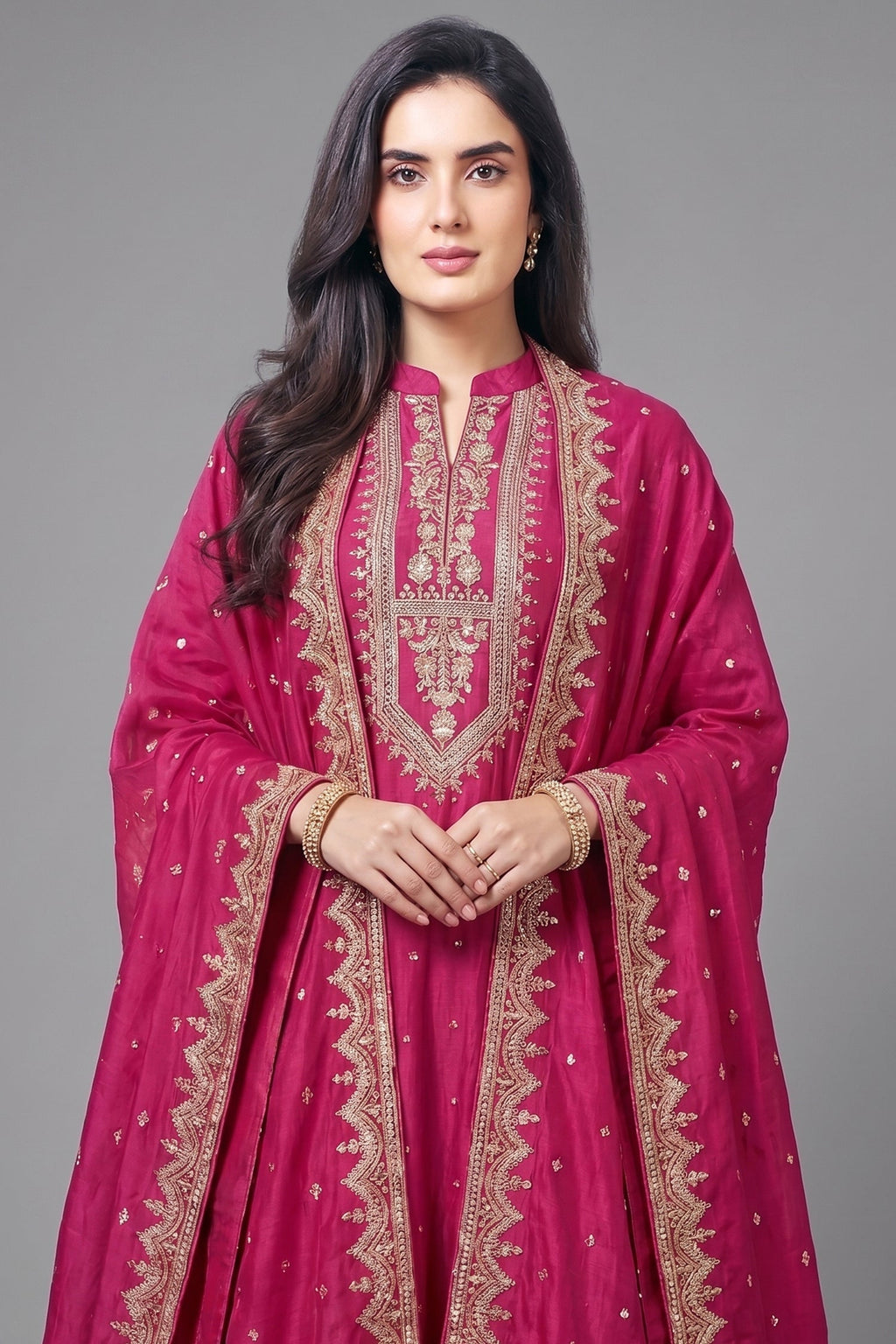 Rani Pink Art Silk Anarkali Suit with Sequin and Embroidery Work