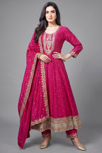 Rani Pink Art Silk Anarkali Suit with Sequin and Embroidery Work