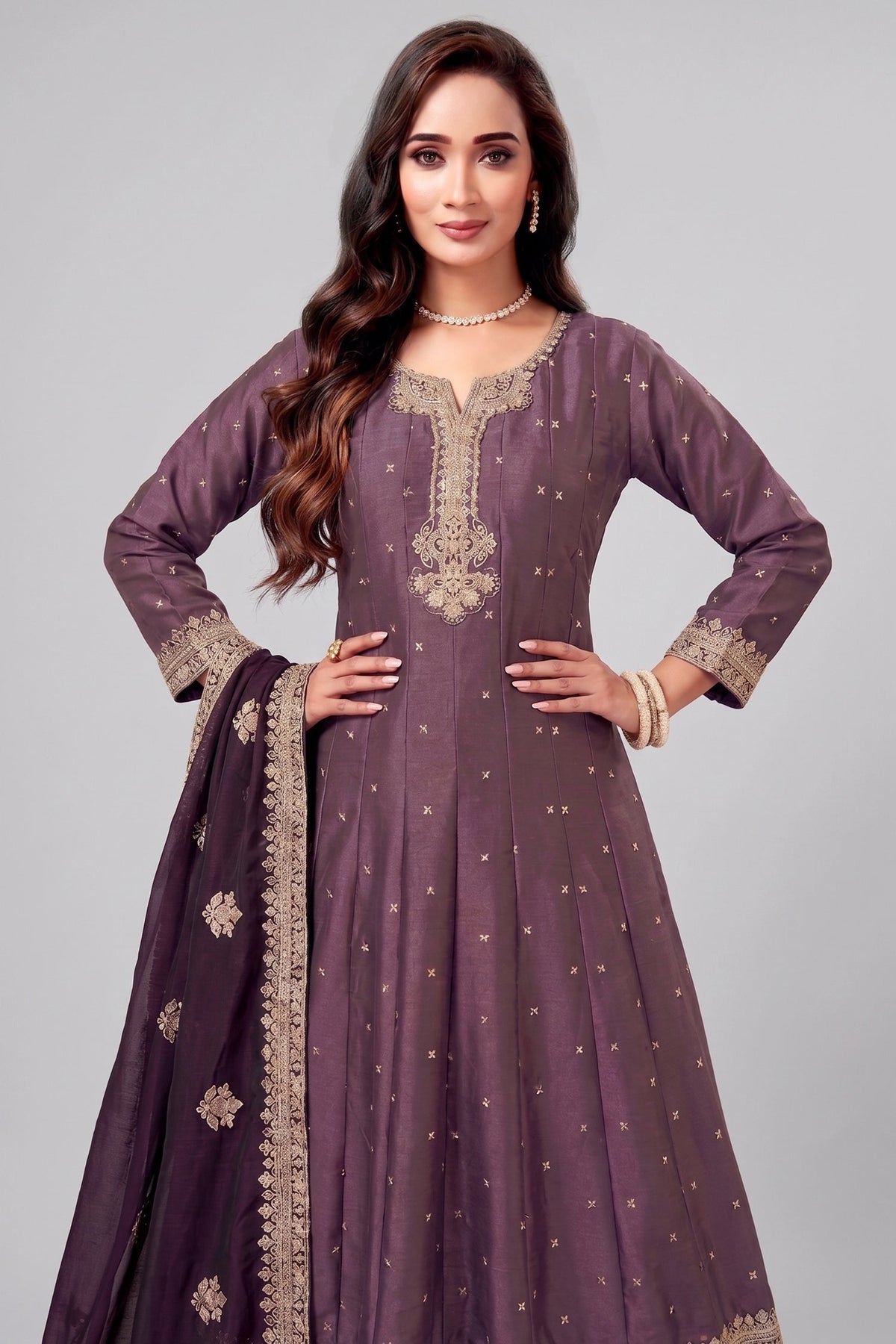 Antique Fuchsia Purple Art Silk Anarkali Suit with Sequin Work