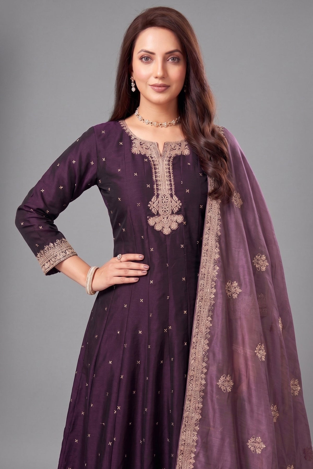 Dark Purple Art Silk Sequin Worked Anarkali Suit