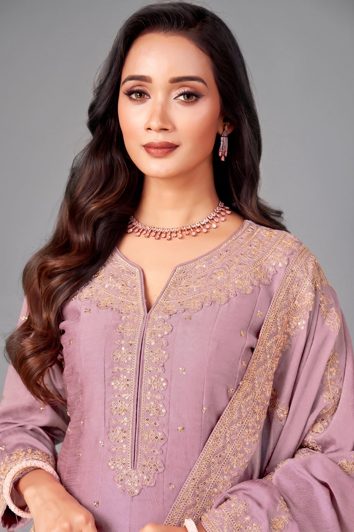 Light Purple Art Silk Sequin Worked Anarkali Suit