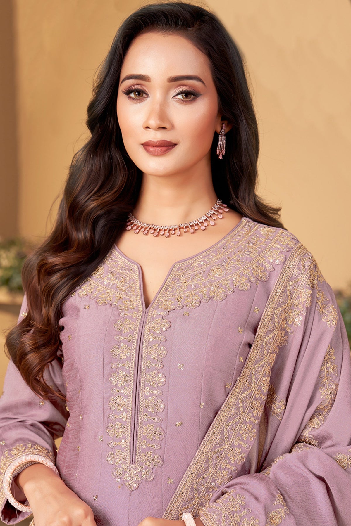Light Purple Art Silk Sequin Worked Anarkali Suit