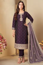 Dark Purple Art Silk Sequin Worked Straight Cut Suit