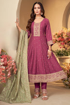 Rouge Pink Art Silk Sequin Worked Anarkali Suit