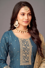 Rama Blue Art Silk Sequin Worked Anarkali Suit