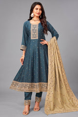 Rama Blue Art Silk Sequin Worked Anarkali Suit