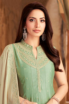 Pista Green Art Silk Sequin Worked Anarkali Suit