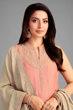 Light Pink Art Silk Sequin Embroidered Anarkali Suit