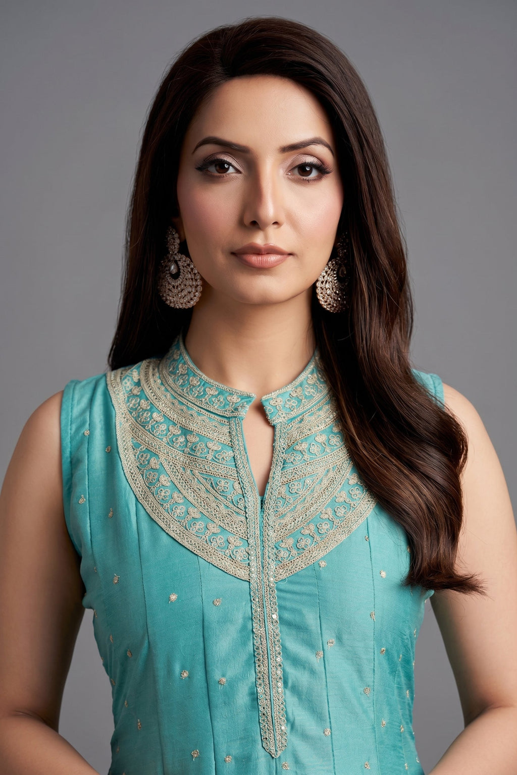 Aqua Blue Art Silk Sequin Embroidered Anarkali Suit