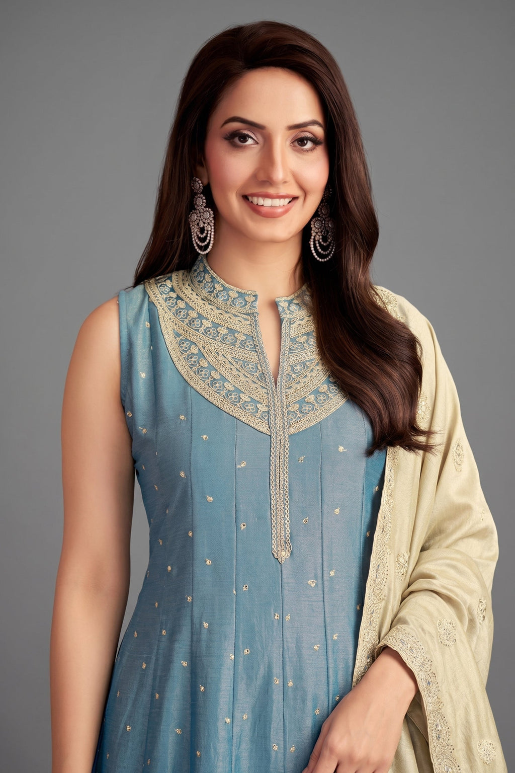 Light Blue Art Silk Sequin Worked Anakrali Suit