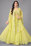 Yellow Georgette Cutdana Sequin  Worked Crop Top with Draped Skirt and Jacket