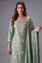 Sage Green Art Silk Embroidered Straight Cut Suit