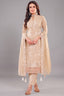 Beige Art Silk Floral Embroidered Straight Cut Suit