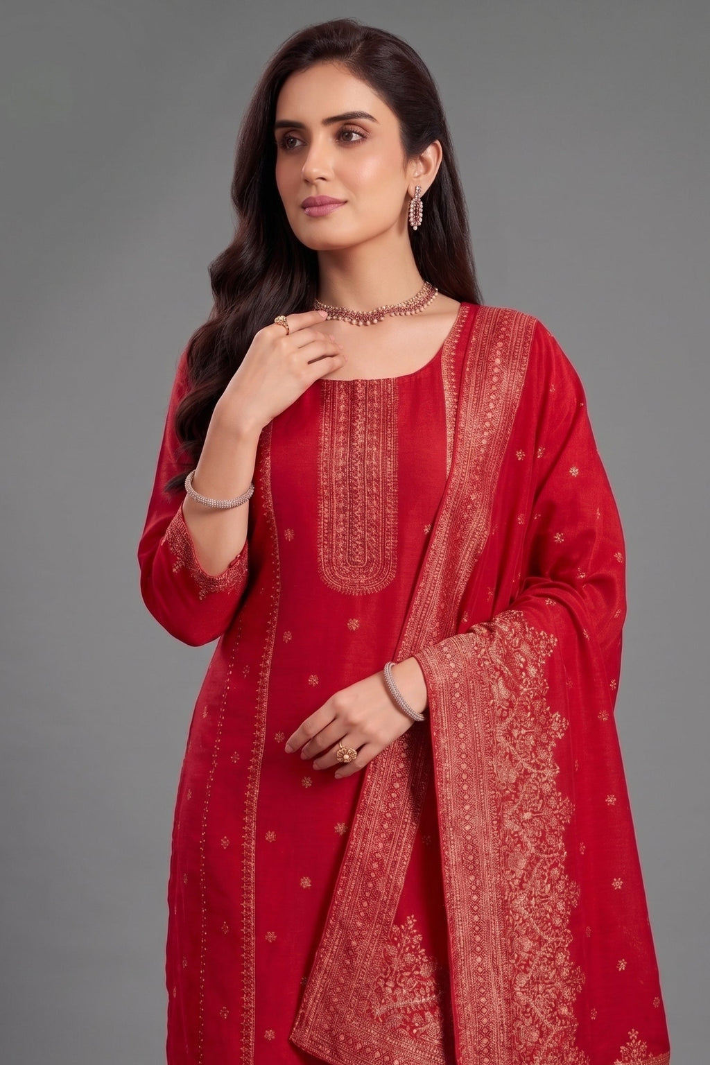 Rani Pink Art Silk Woven Straight Cut Suit