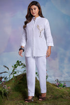 Pearl White Cotton Bird Motif Co-Ord Set