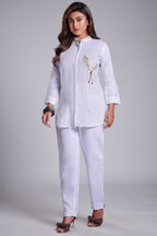 Pearl White Cotton Bird Motif Co-Ord Set