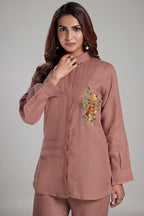 Rustic Brown Linen Embroidered Co-Ord Set
