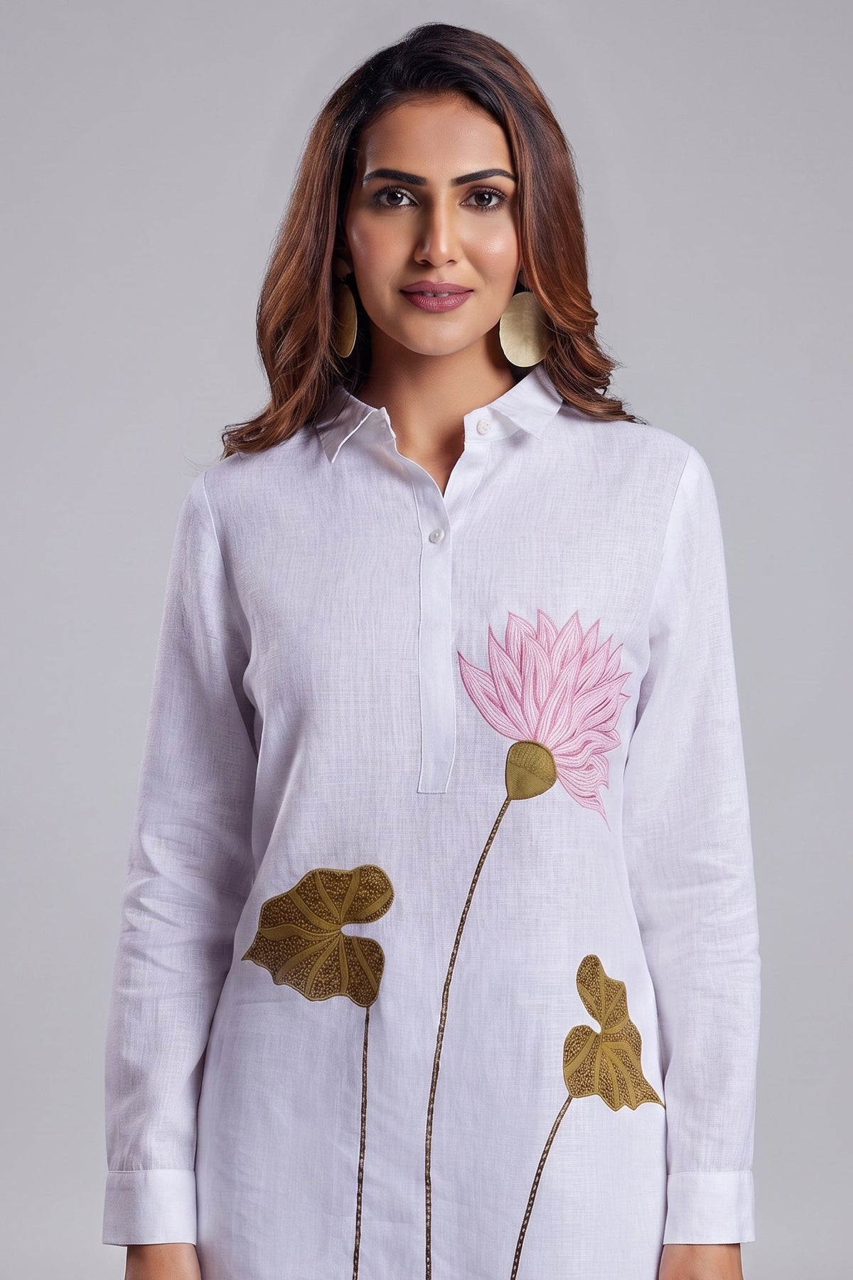Pearl White Linen Flower Motif Co-Ord Set