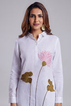 Pearl White Linen Flower Motif Co-Ord Set
