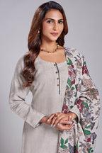 Light Grey Linen Straight Cut Kurta Set