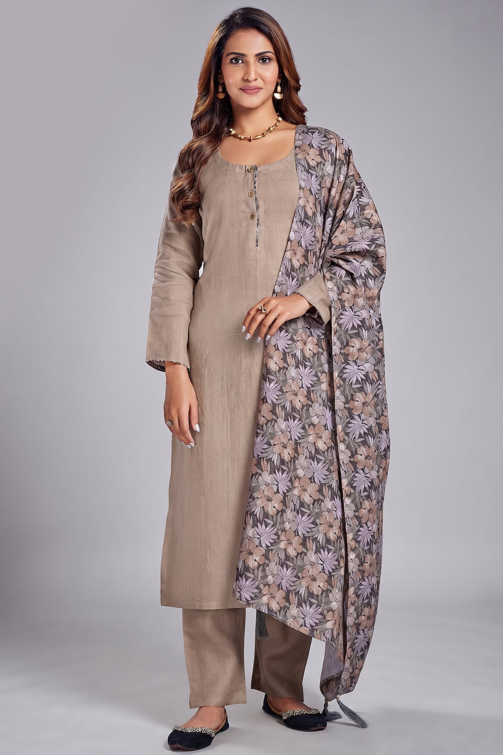 Taupe Linen Straight Cut Kurta Set