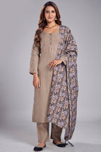 Taupe Linen Straight Cut Kurta Set