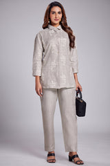 Light Grey Linen Embroidered Co-Ord Set
