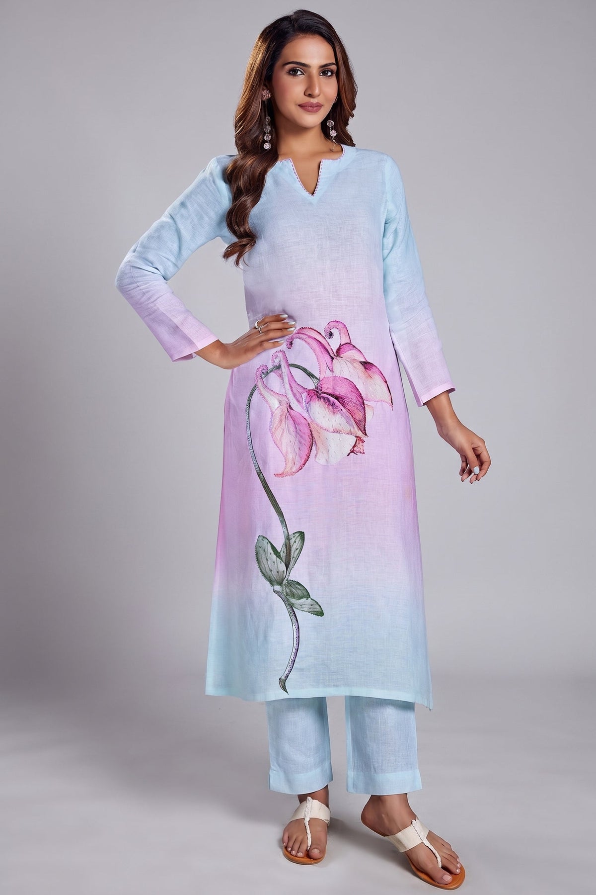 Multi Colored Floral Printed Straight Cut Co-Ord Set