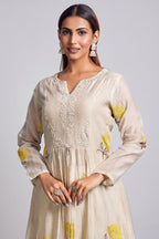 Ivory Cream Cotton Mul Floral Motif Kurta Set