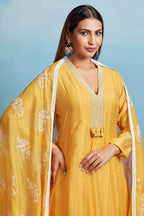 Yellow Cotton Mul Embroidered Kurta Set