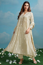 Light Pale Moss Green Mul Cotton Floral Embroidered Kurta Set