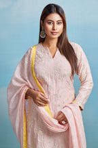 Light Pink Mul Cotton Thread Embroidered Straight Cut Kurta Set