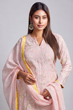 Light Pink Mul Cotton Thread Embroidered Straight Cut Kurta Set