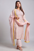 Light Pink Mul Cotton Thread Embroidered Straight Cut Kurta Set