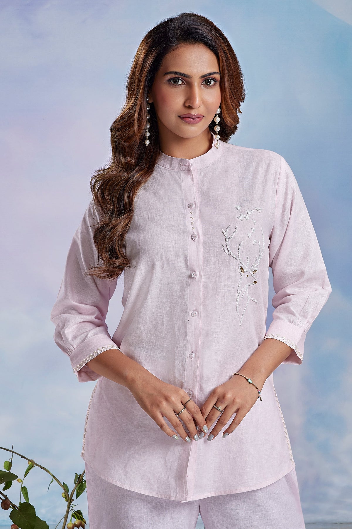 Light Pink Linen Cutdana Worked Co-Ord Set