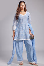 Powder Blue Mul Cotton Thread Floral Embroidered Salwar Set