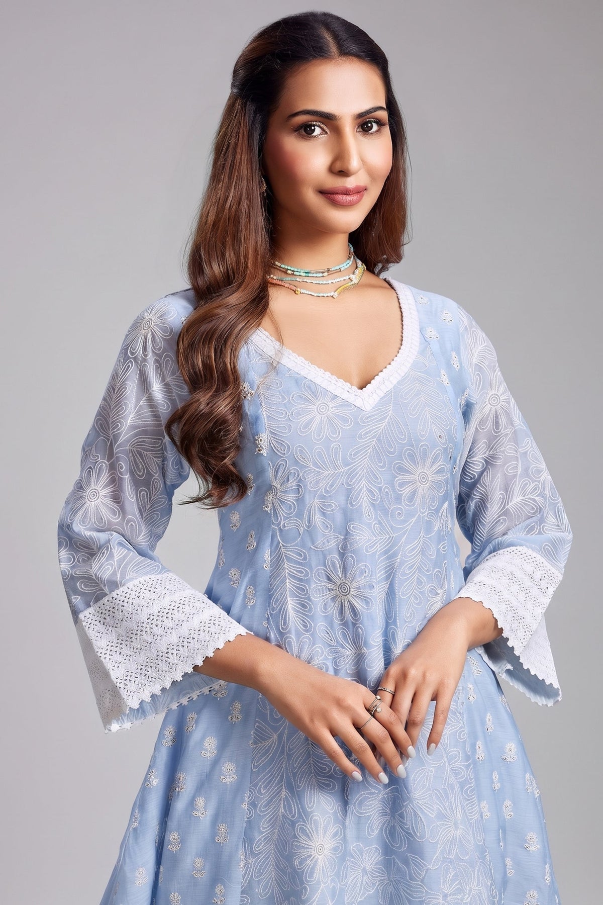Powder Blue Mul Cotton Thread Floral Embroidered Salwar Set