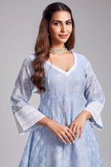 Powder Blue Mul Cotton Thread Floral Embroidered Salwar Set