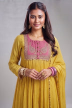 Yellow Mul Cotton Sequin Worked Anarkali Set