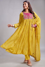 Yellow Mul Cotton Sequin Worked Anarkali Set