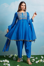 Blue Mul Cotton Sequin Embroidered Salwar Set