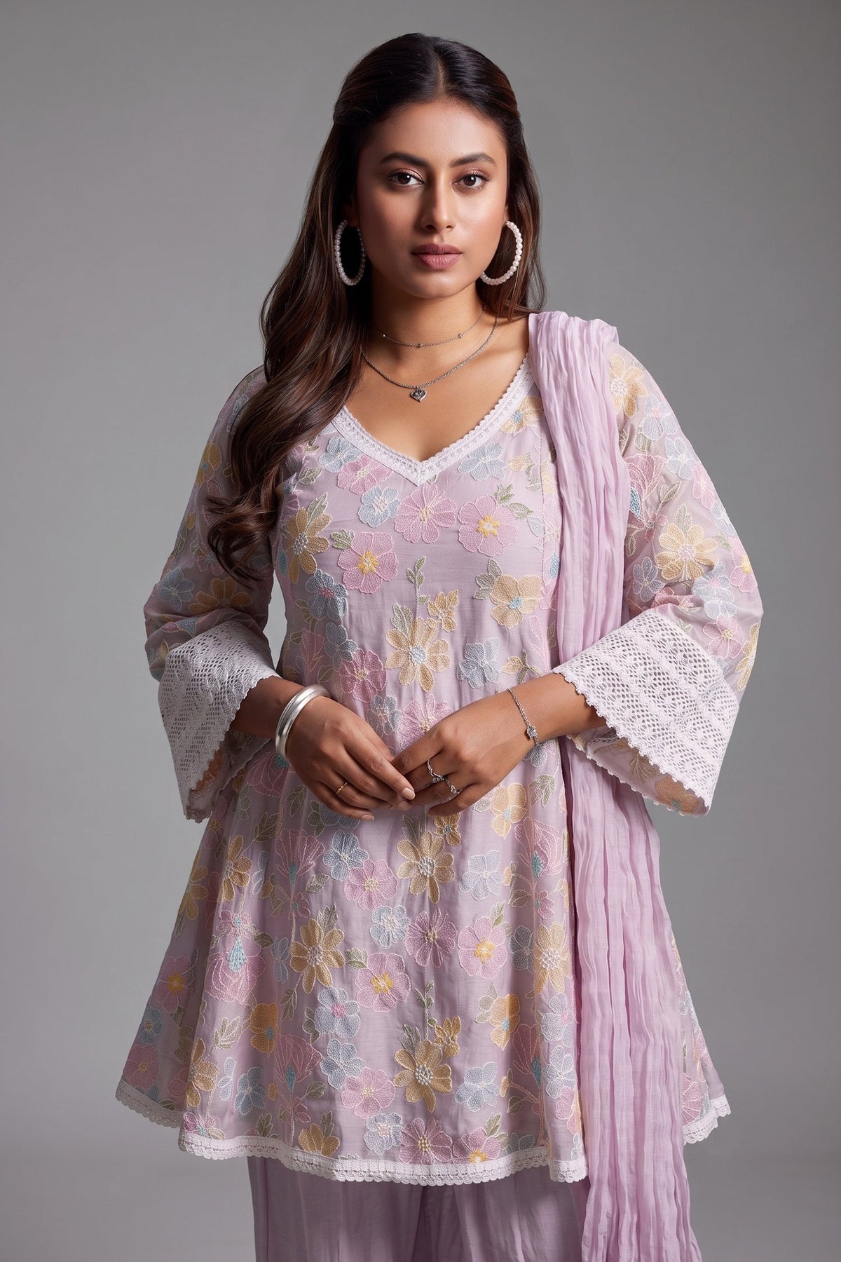 Light Pink Mul Cotton Floral Embroidered Salwar Set