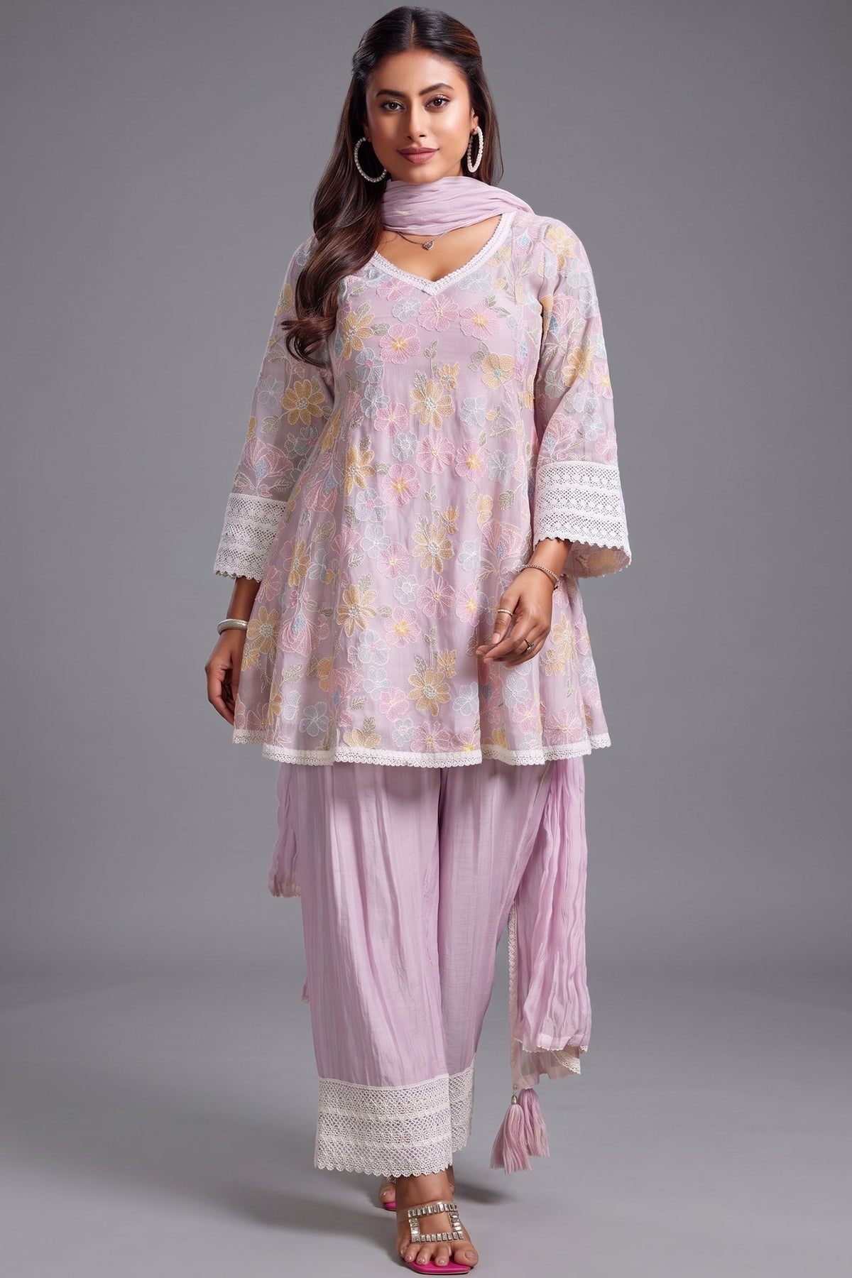 Light Pink Mul Cotton Floral Embroidered Salwar Set