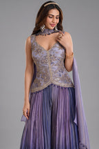 Lavender Tissue Silk Sequin Embroidered Palazzo Suit